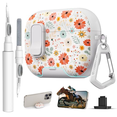 Image of for AirPods Pro 3 Case(2025) with Secure Lock Clip and Phone Stand,Cute Floral Girly Style Protective Cover with Cleaning Kit and Carabiner for Apple iPod Pro 3rd Generation(Maple Leaf Petals)