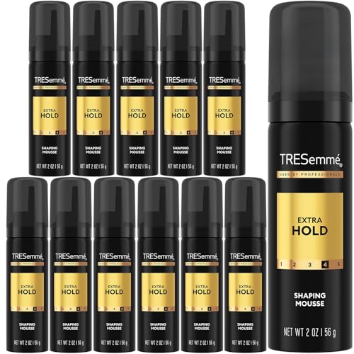 TRESemmé Shaping Mousse, Travel-Size, Extra Hold 12-Pack – Moisturizing Hair Mousse for Sculpting, 24H Frizz Control, 2 Oz Ea