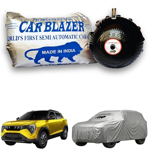 Image of CARBLAZER Portable & Semi-Automatic Full Body Car Covers: Heavy Duty Device| Anti-Theft| Dust & Scratch Proof | Water & Wind Resistant|Custom Fit| Dual-Side Cover, Compatible for Mahindra XUV 3XO