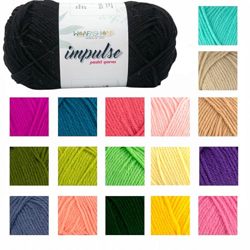 Image of WOAFashions Impulse Hand Knitting & Crochet Yarn, Premium Acrylic, 4 : Medium (Black) (2x100gms / 3.5oz / 200mtr / 218yds)