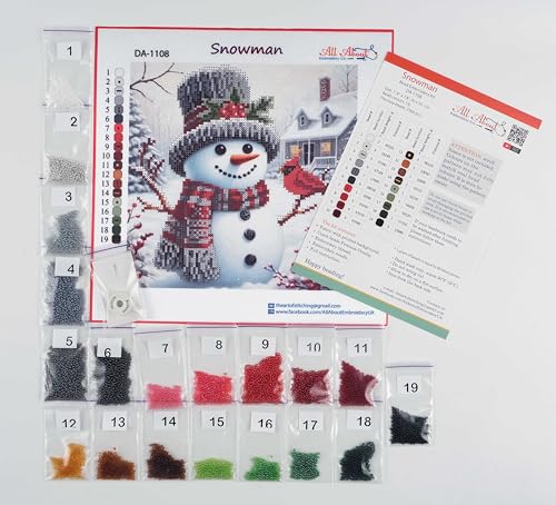 Image of AllAboutEmbroideryUA Bead Embroidery Kit Snowman DA-1108 | Beaded Cross Stitch, Christmas, Beadwork, Needlework