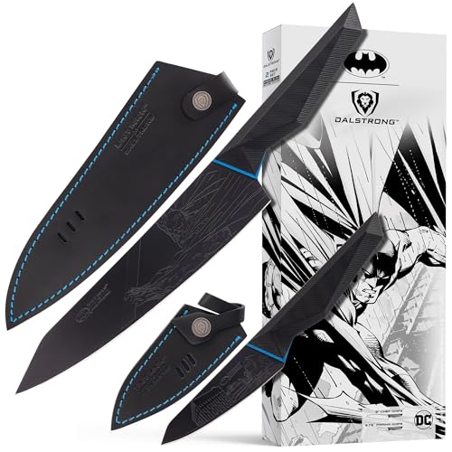 Dalstrong Knife Set - 2 Piece - BATMAN™ Shadow Black Edition - 8' Chef Knife 3.75' Paring Knife - High Carbon 7Cr17MoV Steel - Black Titanium Kitchen Knife - Collection Item - G10 Handle - Sheath