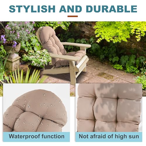 Image of Adirondack Chair Cushion, Rocking Chair Cushion 44x19.4x4 inch, High Back Patio Cushions of Upper and Lower with Ties, Sunscreen and Fade-Resistant (Beige, 2)