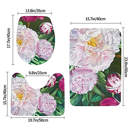 Rot schöne Blume Badezimmer Teppich Sets von 3 rutschfesten Badematten, Konturmatte und WC-Deckelabdeckung Duschmatten Badteppich für Badewanne Dusche und Badezimmer – Bild 3