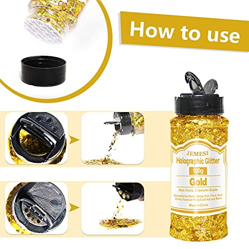 Holographic Chunky Glitter, Gold 100g Chunky Pailletten Glitter, Craft Glitter für Harz, Gesicht, Nagel, Körper, Slime… – Bild 3