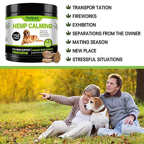 Hemp Calming Treats For Dogs - 150 Chews - Hemp Oil For Dogs - Dog Anxiety Relief - Natural Calming Aid - Stress - Fireworks | Aggressive Behavior (Chicken Flavor) #TOP3