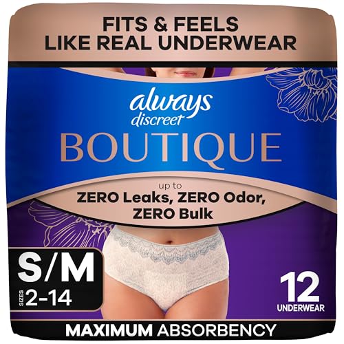 Image of Always Discreet Boutique Incontinence and Postpartum Underwear for Women, Maximum Protection, Small/Medium, Rosy, 12 Count