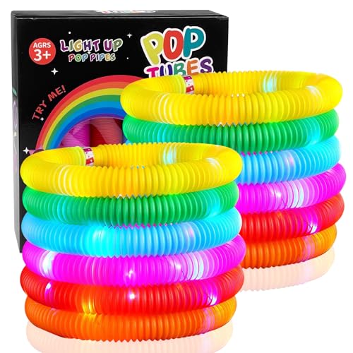 Gvolatee 12 Piezas Tubos Sensoriales Niños, Barritas Luminosas Fluorescentes, Tubo Sensorial Niños, Juguetes Luminosos para Niños, Juguete Tubo Telescópico Luminoso con 3 Modos Intermitentes
