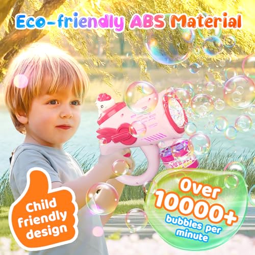 Bubble Guns for Kids: Unicorn Bubble Machine Gun, 2 Pack Automatic Light-up Bubble Blaster with Bubble Solution, Summer Outdoor Toys Party Birthday Gifts for Boys Girls Toddlers 3 4 5 6 7 8 Year Old