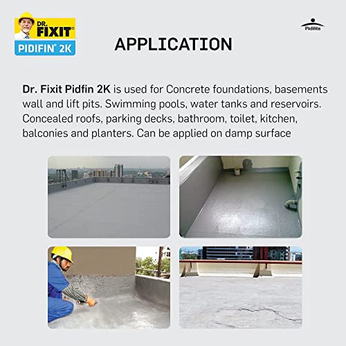 Image of DR. FIXIT PIDIFIN 2K, Cementitious Coating, New Construction: Terrace /Roof, Bathroom and Watertank Waterproofing, 15 KG Repair: Severe Rising Water Dampness on Internal Walls, 15 kg