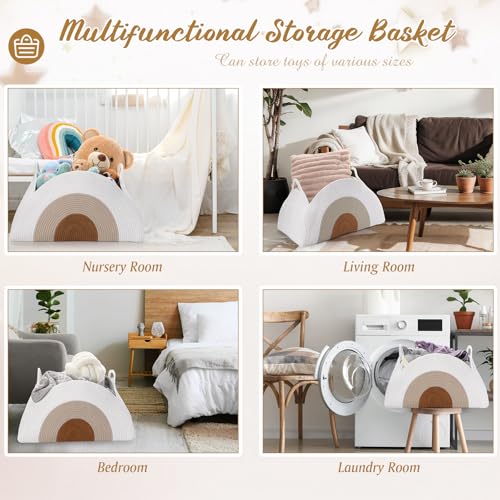 Image of Zopeal Large Rainbow Storage Basket Rope Blanket Basket 21.7 inchx15 inchx12 inchbaby Diaper Caddy Organizer Storage Dirty Clothes Basket for Desk Toy Gifts Bedroom Nursery Decor Organizing
