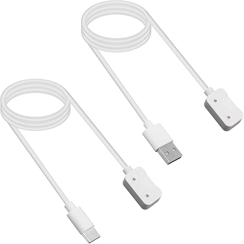 2pcs USB-C & USB-A Cable Dock Compatible with Samsung Galaxy Fit 3, 3.3ft/100cm Magnetic Charger Fast & Safe Smartwatch Charger Cord Accessories (White)