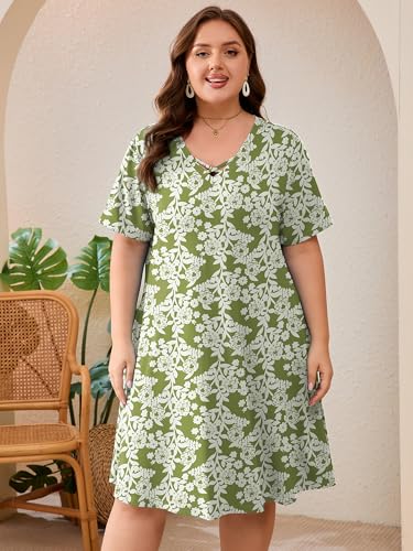 Image of AusLook Plus Size Midi Dress for Women Short Sleeve V Neck Criss Cross A Line Summer Casual Vacation Sundresses with Pockets