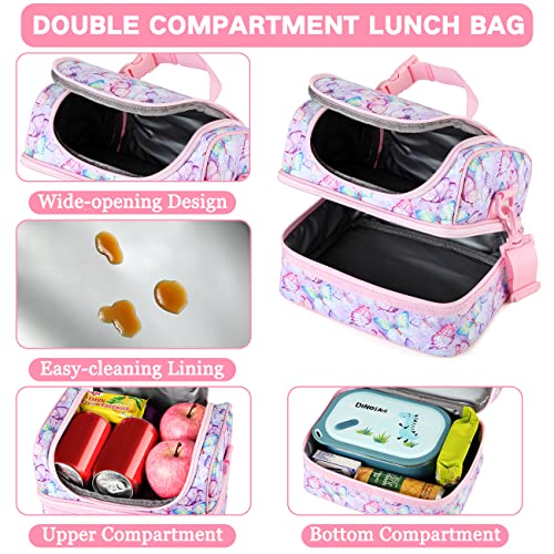 VASCHY Insulated Lunch Bag for Girls Portable Lunch Bag Separate Compartments Reusable Lunch Handbag with Adjustable Shoulder Strap for School and Picnic (Pink Butterfly) - Image 3