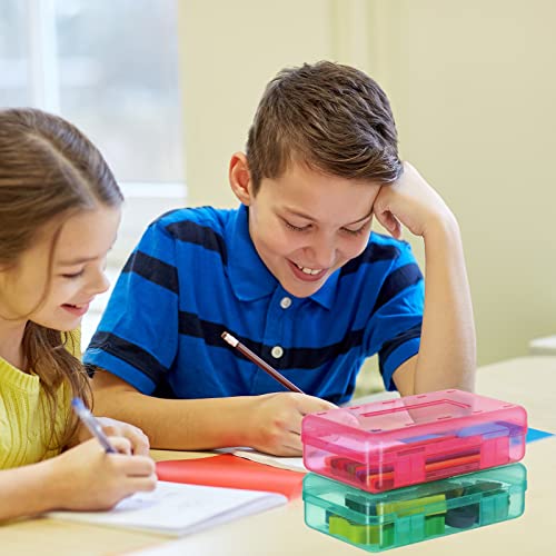 Image of Fainne 24 Pack Clear Plastic Pencil Box,Multicolor | Stackable Organizer for School Supplies, Large Case for Crayons Markers, Snap-lid Keeps Stationery Secure, Bulk Set