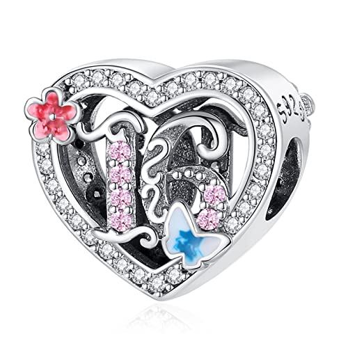 Annmors Charm para pulseras Plata de Ley 925 16 Years Love