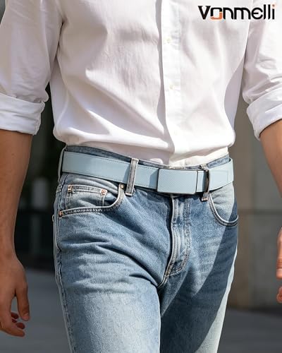 Image of VONMELLI Mens Belt Genuine Leather Ratchet Belt for Men Dress | Adjustable Buckle, Trim to Fit, for Men Pant Jeans, Business & Casual Wear, Smooth Sliding
