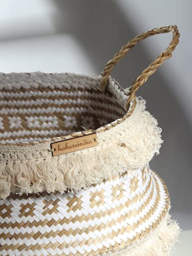 Image of Habere India-All The Cultures Fabricating India Wicker Basket For Plants | Seagrass Baskets Home Decor | Bamboo Storage Organiser | Bamboo Planter Baskets Cylindrical (S) - White (Dia 25 x H22 cm)