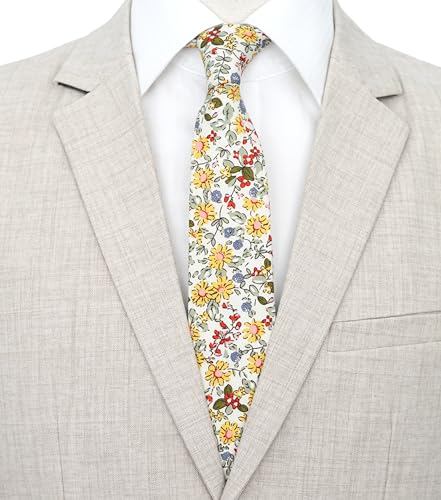 Image of BELLUNO Men's Cotton Floral Skinny Tie, 2.5 inch Width, with Gift Box