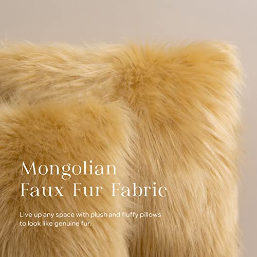 Image of Phantoscope Faux Fur Pillow Cover Decorative Fluffy Throw Pillow Mongolian Luxury Fuzzy Pillow Case Cushion Cover for Bedroom and Couch,Ginger 18 x 18 Inches