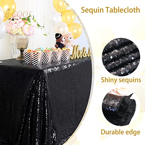 Image of B-COOL Black Sequin Tablecloth Halloween Shimmer Tablecloth 50x80-inch Rectangular Table Overlays for Wedding Birthday Party Prom Table Decorations