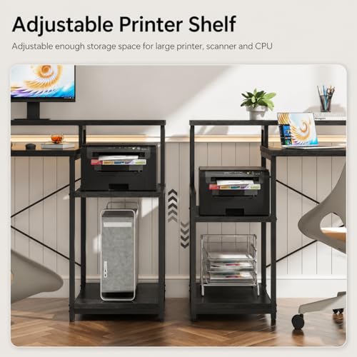 Image of Gaming Desk with Monitor Stand & Storage Shelves | Study & Computer Desk with Headphone Hook | Reversible Office for PC Setup | Black | 120x60x87 cm