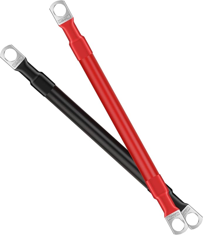 Cabos de bateria 2 AWG Zrigiwr com terminais M10 de 3/8" – 1 positivo e 1 negativo, 17,78 cm