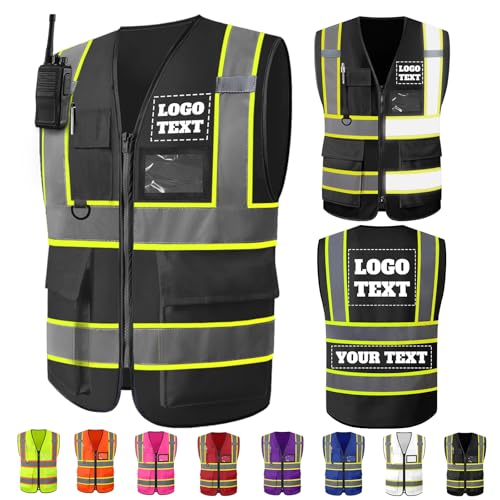 Gilet de Sécurité Personnalisable Fermeture à Glissière avec Poches LOGO Réfléchissant Haute Visibilité Personnalisé Vêtements de Travail de Construction Protection Extérieure pour Hommes Femmer