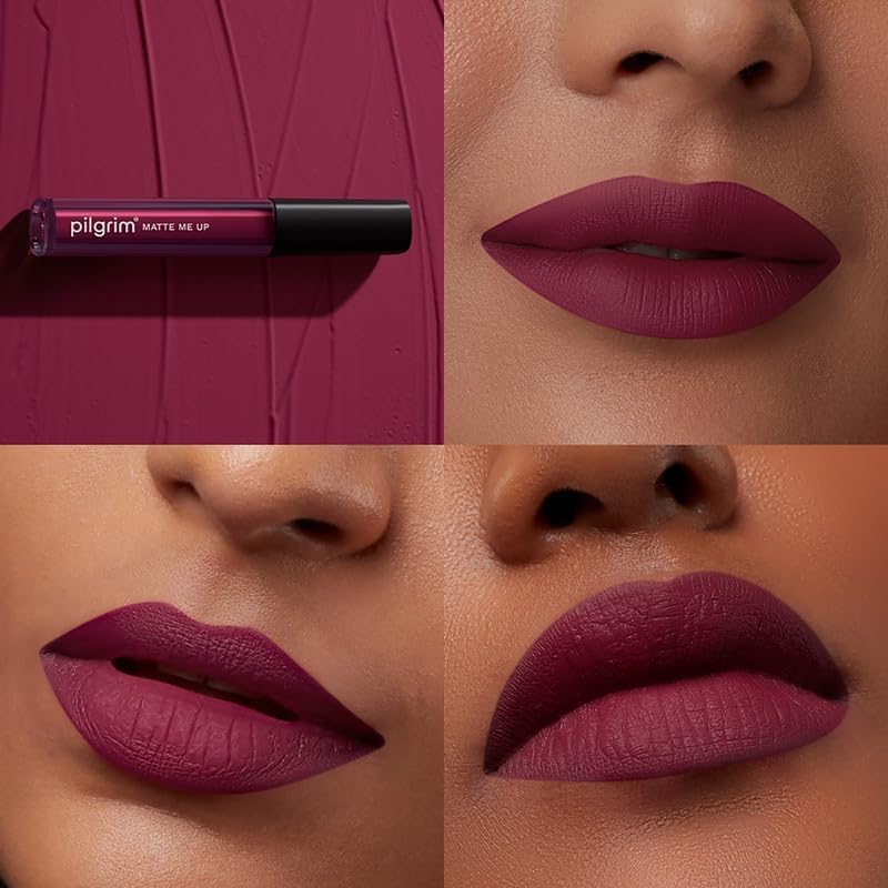 Image of Pilgrim Liquid Matte Lipstick - Wine Spill | Lipstick for Women with Hyaluronic Acid & Spanish Squalane | Transferproof, Long Lasting & Non Drying with Hydrating Ingredients 3gms
