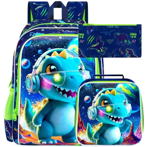 Image of UFNDC 3PCS Boys Backpack,16 inchKids Dinosaur Bookbag with Lunch Box, School Bag for Elementary Toddler