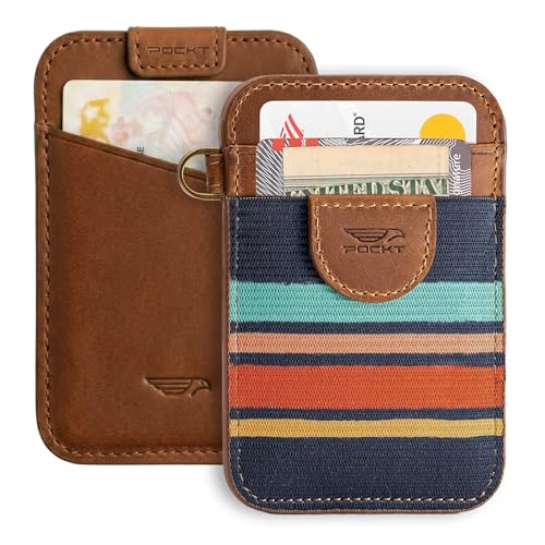Image of POCKT Slim Card Holder Wallet For Men and Women - Minimalist Front Pocket Wallet Elastic Credit Card Holder Genuine Leather RFID Blocking Card Case Wallets, Cali, 4.25 x 2.75 x 0.15 inches, Minimalist