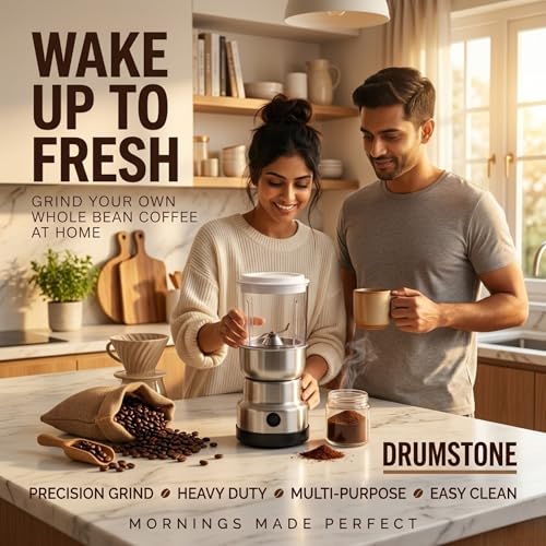 Image of Drumstone Big Electric Grinder for Kitchen | Heavy Duty Multipurpose Dry Grinder with Stainless Steel Blades & Powerful Motor | Spice, Masala, Coffee Bean & Grain Grinding Machine | Silver