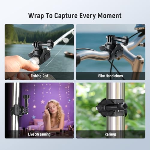 Image of NEEWER Flexible Mount Wrap Band Compatible with GoPro DJI Insta360 Action Cameras, Motorcycle Bike Handlebar Roll Bar Tube Clip Holder Bracket Accessories for Photography Video Recording, GP-77 Black