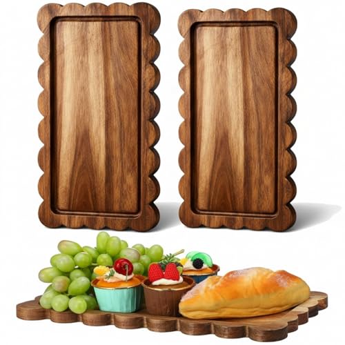 Set de 3 bandejas de servir de madera de acacia 14 x 5.5 pulgadas miniatura 1