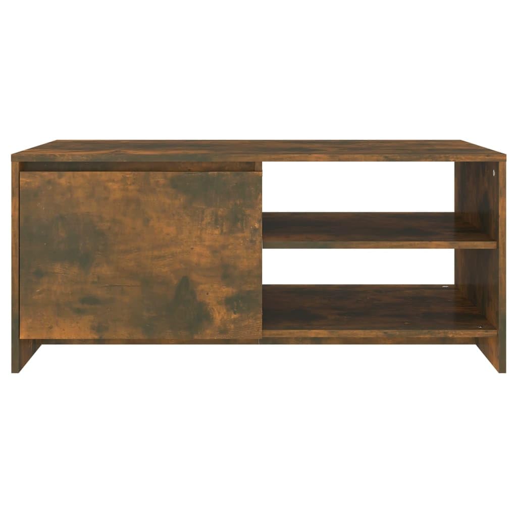 Mesa de centro de roble ahumado, 102 x 50 x 45 cm, de material de madera, moderna mesa de salón con espacio de almacenamiento, estantes, puerta, duradera, fácil de limpiar, ideal para salón