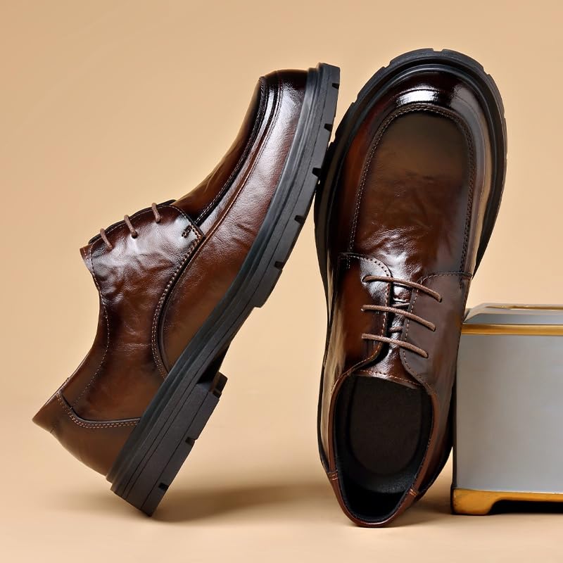 Men's Classic Slip - on Genuine Cowhide Leather Penny Loafers, Ideal for Business - Casual Work and Daily Office Wear (Brown,8.5)3