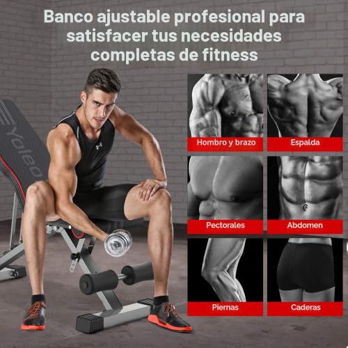 Miniatura 6 de Yoleo Banco De Musculación Regulable, No Requiere Ensamblaje, Banco De Pesas, Entrenamiento En Casa, Respaldo Ajustable, Apto Para Principiantes Y Expertos, Carga Máx. 300kg