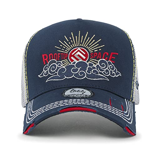 Ililily Embroidered Baseball Cap Colorful Stitch Mesh Trucker Hat, Rising Sun #TOP1