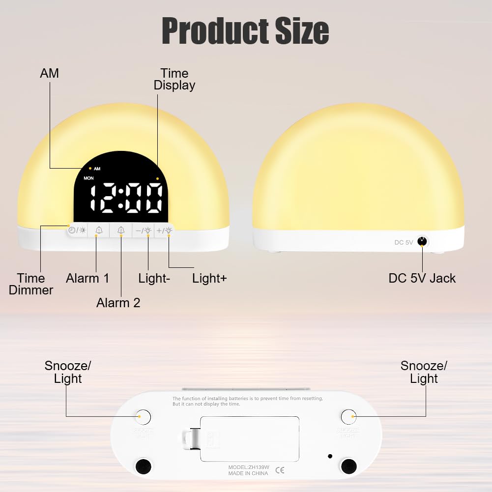 Ainiv Sveglia Alba, Wake up Light Luce Sveglia, Sveglia Intelligente del Sonno per Bambini Adulti, 30 Livelli di Luminosità, Sveglia Luminosa con Simulazione dell'Alba e del Tramonto