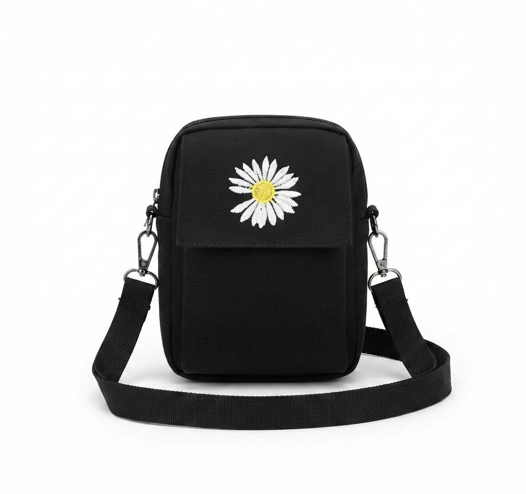 cotton canvas Sling Bag for women - Handmade Bags for Females Side Bags for Mobile Phones and Wallets. Cross Body Bags & Sling Bags BLACK3|A,Size-4 X 6 Inch-image-25