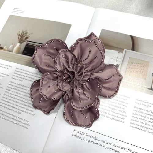 Image of Fabric Rhinestone Flower Big Brooch Lapel Pins for Women Elegant Crystal Floral Brooches Pin for Dresses Suit Accessories Jewelry Boutonniere Corsage Wedding Party 5.5in