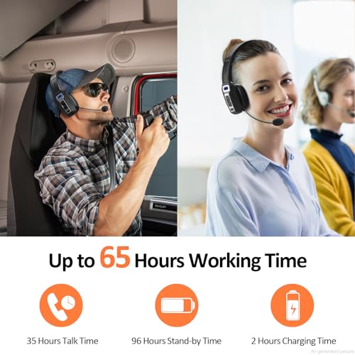 Image of LEVN Bluetooth Headset with Microphone, Trucker Bluetooth Headset with AI Noise Cancelling & Mute Button, Wireless On-Ear Headphones 65 Hrs Working Time, for Trucker Home Office Remote Work Zoom