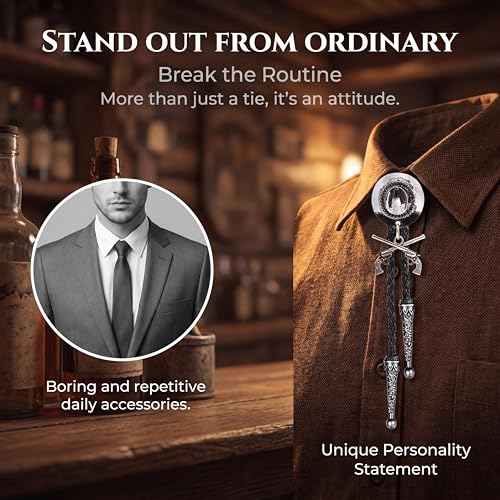Image of Cowboy Bolo Tie for Men, Vintage Cow Skull Bolo Tie Necklace Native American Necktie for Men Women
