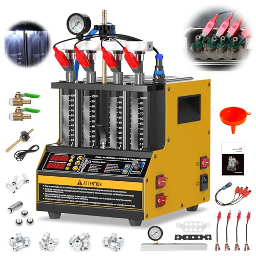 Fuel Injector Cleaner Machine 4 Cylinder Ultrasonic Fuel Injector Tester Cleaner, 9 Test Modes Cars Motorcycles injector tester and cleaner kit, Heated Cleaning Fuel Injection Machine with 1600ml Tank
