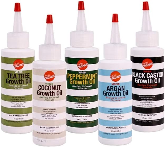 All-in-One, 5 Options) Virgin Organic Argan, Black Castor, Coconut, Peppermint, Tea Tree Growth Oil Healing & Hair Growth Formula 4oz.