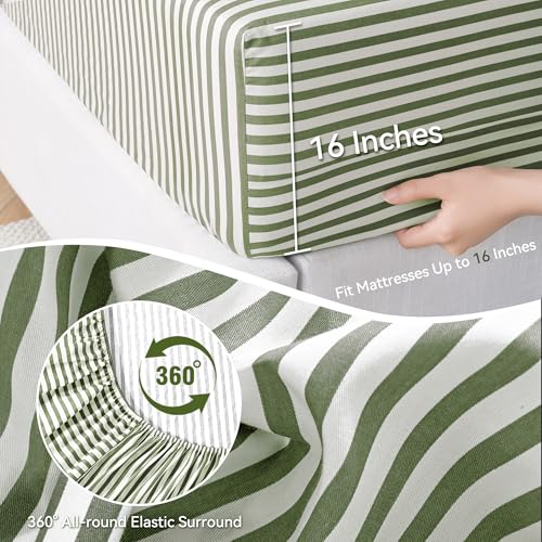 Jellymoni Striped Sheets Set Queen Size, 4 Pieces 100% Cotton Bed Sheets - 16 Inch Deep Pockets Fitted Flat Sheet & Pillowcase Bedding Set thumb #4