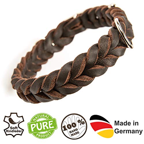 CopcoPet - Fettleder Halsband geflochten mit einem klick-Verschluß aus Metall, in Cognac 50 cm x 20 mm
