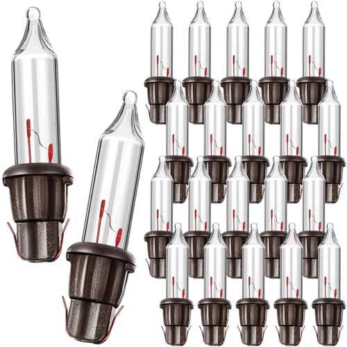 Mudder 80 Count Christmas Replacement Mini Light Bulbs with Base Christmas Tree Incandescent Wire String Lights Replacement Bulbs for Xmas Indoor Outdoor Decor(Brown Base Warm White 6Vx0.08A)