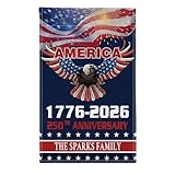 Drapeau 250ème Anniversaire Amérique,Bannière Patriotique 150 x 90 cm - Pavillon 1776-2026 Commémoration 250 Ans - pour Jardin Terrasse Extérieur Célébrations Défilés 4 Juillet Fête de