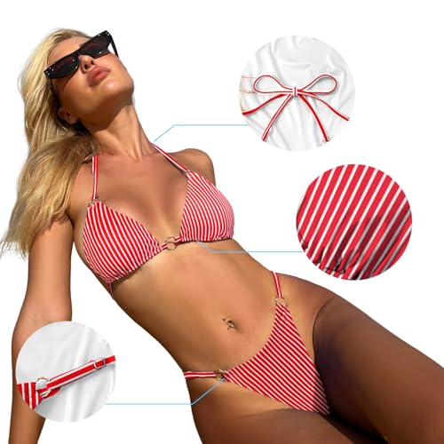 Image of MIKETAI Sexy Bikinis for Women 2 Piece Bikini Spaghetti Strap Swimsuits Solid Color Bathing Swimwear Triangle Bathing Suit